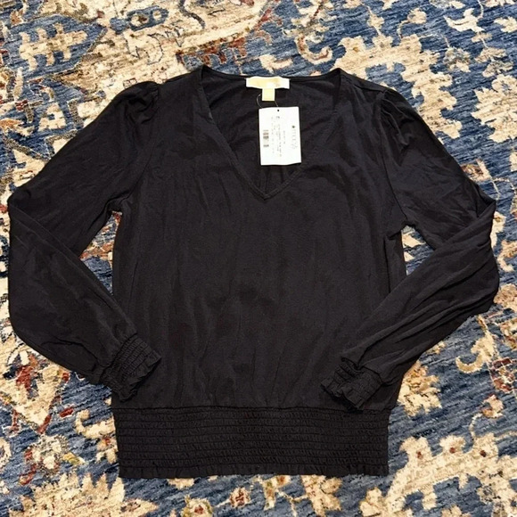 NWT Michael Kors MK Ladies V-neck Long Sleeve Blouse Shirt Top Designer - Picture 1 of 10